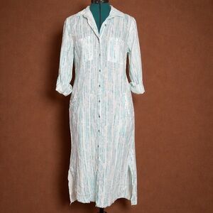Light Blue Mint & White Striped Maxi Button Down Shirt Dress Summer Spring